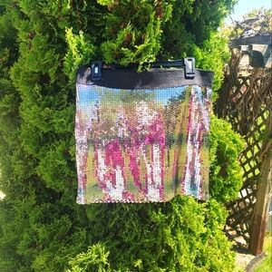 Planet Gold Large Sequence Stretch Mini Skirt Disco 80s